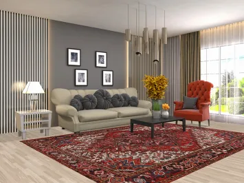 Vintage Wool Medallion Heriz Serapi Persian Area Rug 7x10