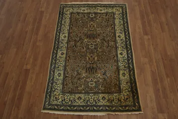Antique Brown Animals Nain Persian Rug 3x6