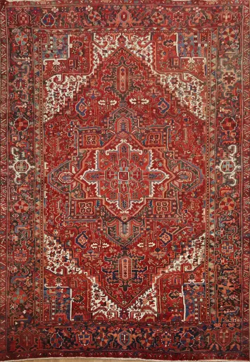 Authentic Heriz Persian Rug with Vibrant Red and White Patterns 8x12
