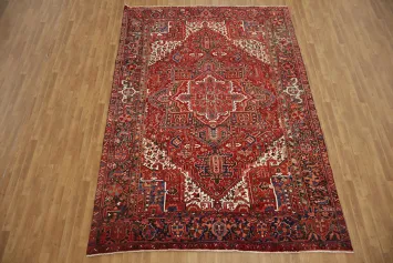 Authentic Heriz Persian Rug with Vibrant Red and White Patterns 8x12