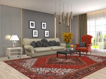 Vintage Red Wool Heriz Persian Area Rug 8x11