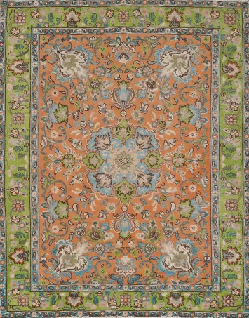 Orange Floral Wool Tabriz Persian Rug 5x6