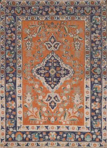 Floral Wool Orange Tabriz Persian Rug 4x6