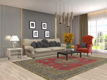 Geometric Wool Tabriz Persian Area Rug 7x9