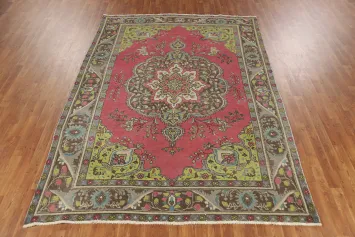 Geometric Wool Tabriz Persian Area Rug 7x9