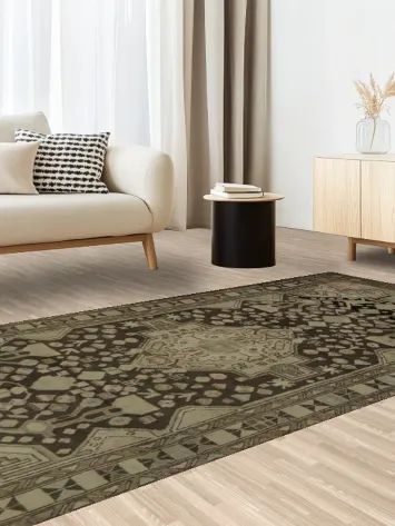 Brown Hamedan Persian Area Rug 5x10 with Intricate Detailing