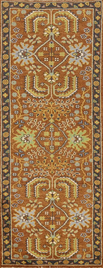Orange Wool Heriz Serapi Indian Runner Rug 3x8