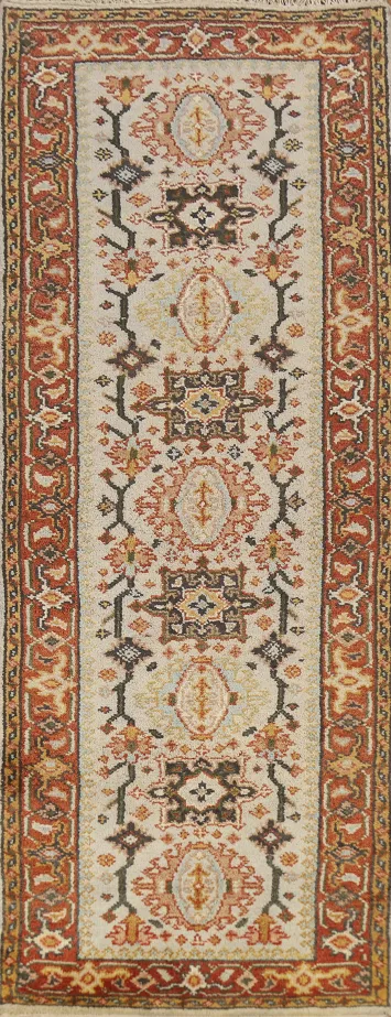 Handmade Wool Heriz Serapi Indian Runner Rug 2x8
