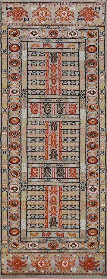 Geometric Wool Heriz Serapi Indian Runner Rug 3x8