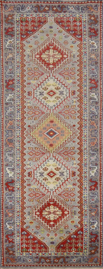 Geometric Wool Heriz Serapi Indian Runner Rug 3x8