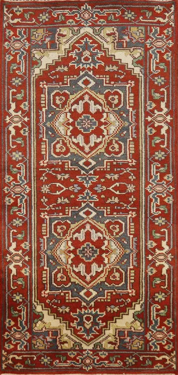 Geometric Wool Heriz Serapi Indian Rug 3x6