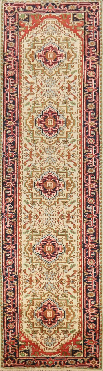 Geometric Wool Heriz Serapi Indian Runner Rug 3x12