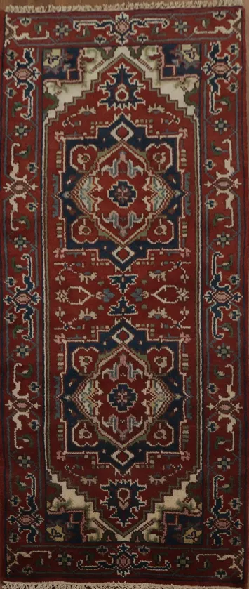 Geometric Wool Heriz Serapi Indian Rug 3x6