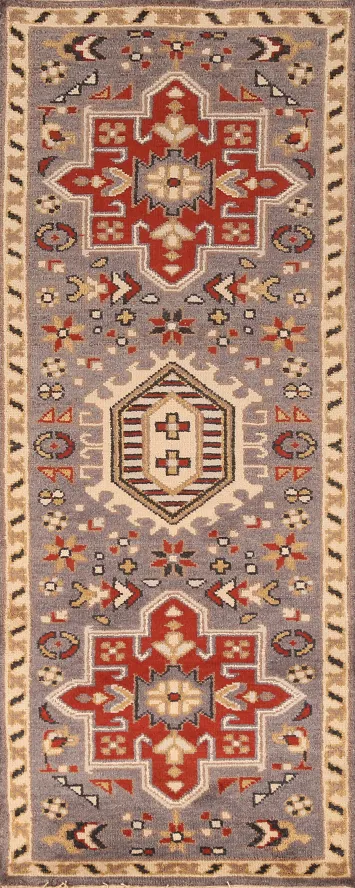 Geometric Wool Heriz Serapi Indian Runner Rug 3x8