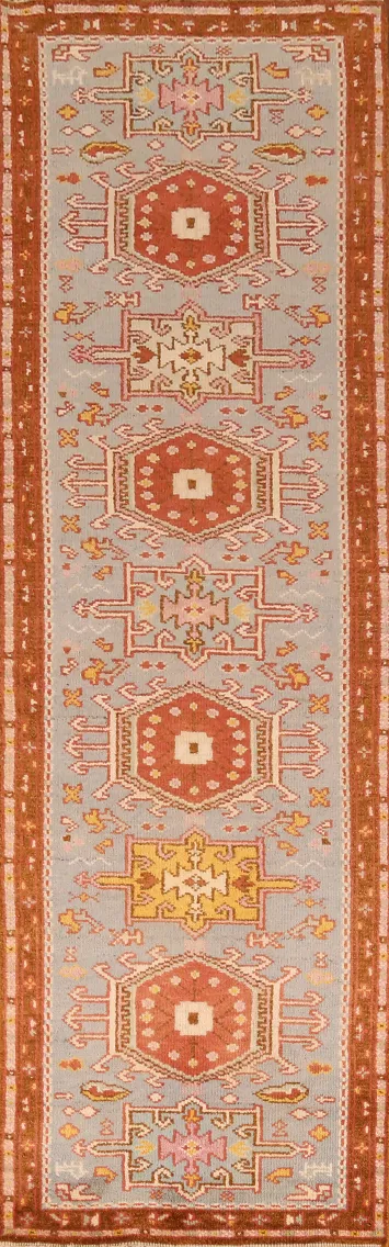 Geometric Wool Heriz Serapi Indian Runner Rug 3x10