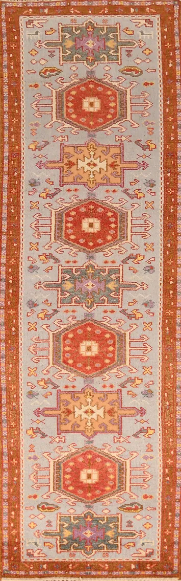Geometric Wool Heriz Serapi Indian Runner Rug 3x10