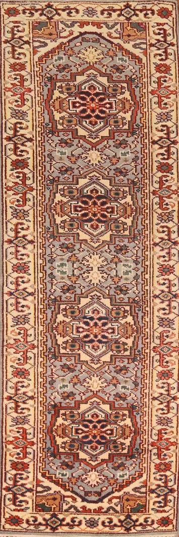 Geometric Wool Heriz Serapi Indian Runner Rug 3x10