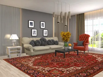 Red Geometric Heriz Persian Area Rug 9x12