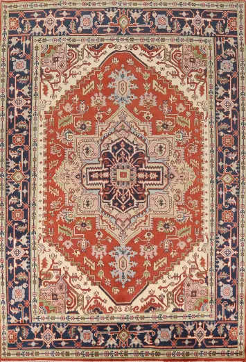 Orange Wool Heriz Serapi Indian Area Rug 8x10