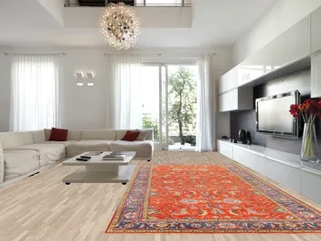 Orange Floral Heriz Serapi Indian Large Rug 9x18