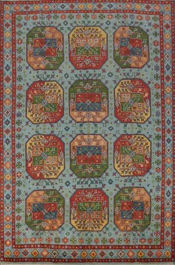 Blue Geometric Heriz Serapi Indian Area Rug 7x10