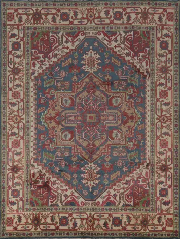 Blue Geometric Heriz Serapi Indian Area Rug 8x10