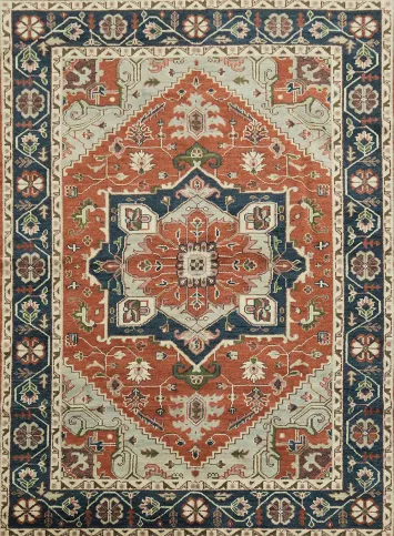 Hand-Knotted 9x12 Persian Style Wool Rug | Geometric Indian Area Rug