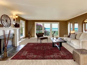 Red Wool Geometric Heriz Persian Area Rug 8x11