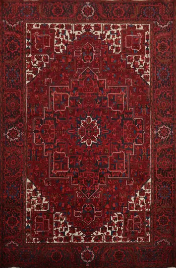 Elegant Deep Red Heriz Persian Area Rug 8x11 for Classic Home Interiors