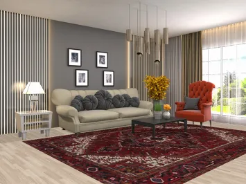 Red Wool Heriz Persian Area Rug 8x11