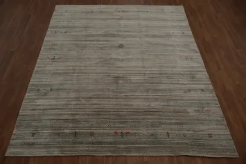 Neutral-Toned Gabbeh Area Rug 8x10 with Artistic Embossed Details