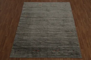 Sophisticated Gabbeh Area Rug 8x10 With Embroidered Tribal Accents