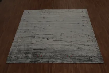 Square Gabbeh Area Rug 10x10 with Artistic Corner Embellishments