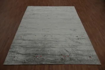 Elegant Gabbeh Area Rug 9x12 with Subtle Tribal Border Accents