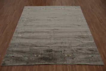 Tribal-Inspired Gabbeh Area Rug 8x10 with Discreet Color Bursts