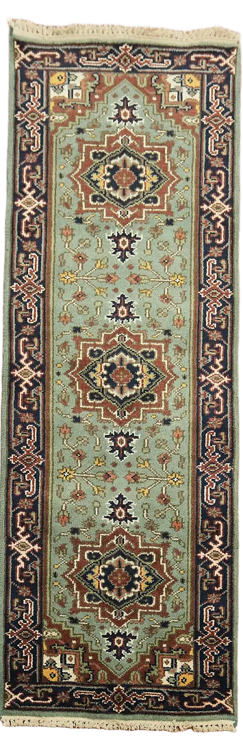 Traditional Light Blue Runner Rug with Vibrant Floral Accents 3'x8'