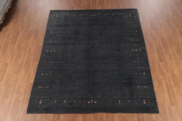 Dark Gabbeh Area Rug 8x10 with Charming Multicolored Edge Designs