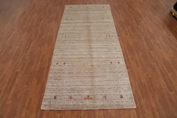 Neutral Gabbeh Area Rug 5x12 with Tribal Accents Adds Elegance to Any Room