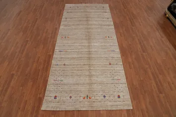 Natural Gabbeh Area Rug 5x12 with Delicate Colorful Accents