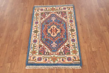 Blue Handmade Heriz Serapi Indian Rug 2x3