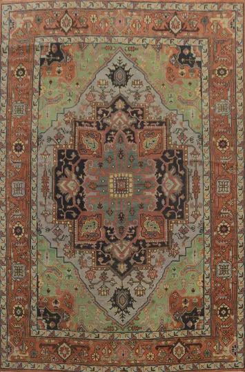 Geometric Wool Heriz Serapi Indian Area Rug 9x12