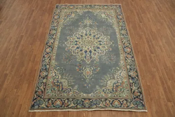 Traditional Vintage Gray Blue Handmade Tabriz Persian Area Rug 6x9