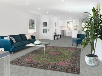 Green Geometric Wool Tabriz Persian Area Rug 6x9