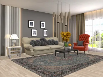 Vintage Blue Tabriz Persian Area Rug 7x10