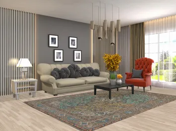 Geometric Wool Tabriz Persian Area Rug 6x9