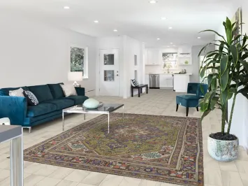 Light Green Geometric Tabriz Persian Area Rug 7x9