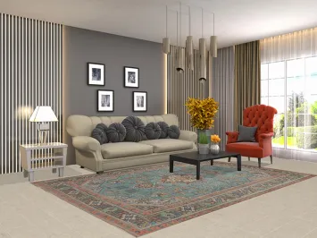 Light Blue Geometric Tabriz Persian Area Rug 6x9