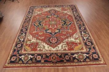 Orange Wool Geometric Heriz Serapi Indian Area Rug 9x12