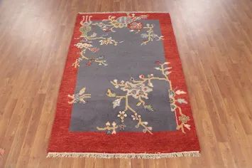 Floral Wool Art Deco Indian Foyer Rug 4x6