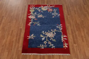 Blue Handmade Art Deco Indian Rug 4x6